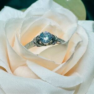 Sterling Silver 925 Solitaire Ring | Sparkling White Crystal – Size 8 NWT